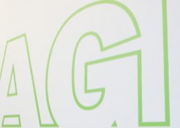 plotted wall graphic spelling out the word courage